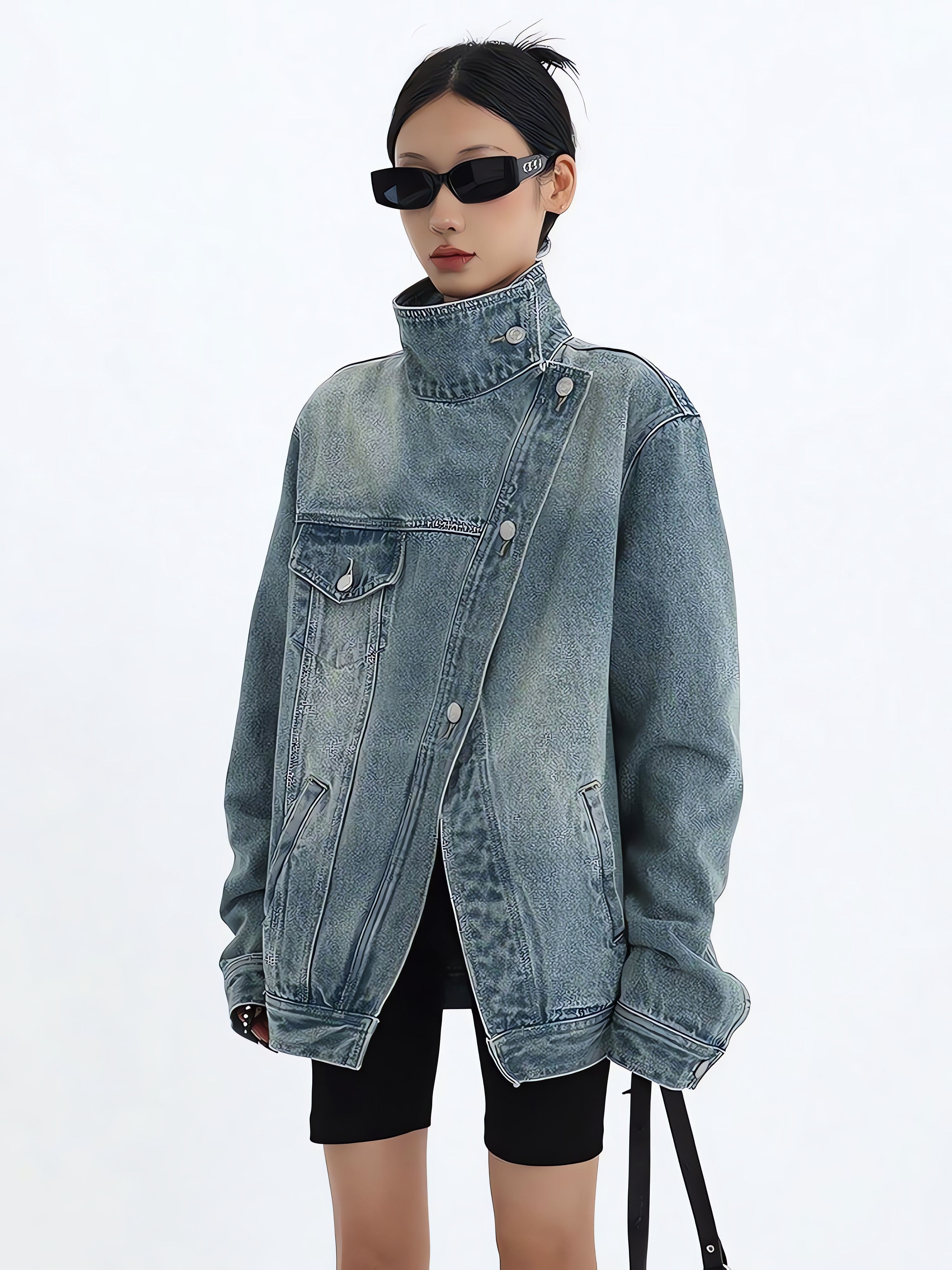 Acubi Asymmetrical Denim Jacket - KAYSMAR