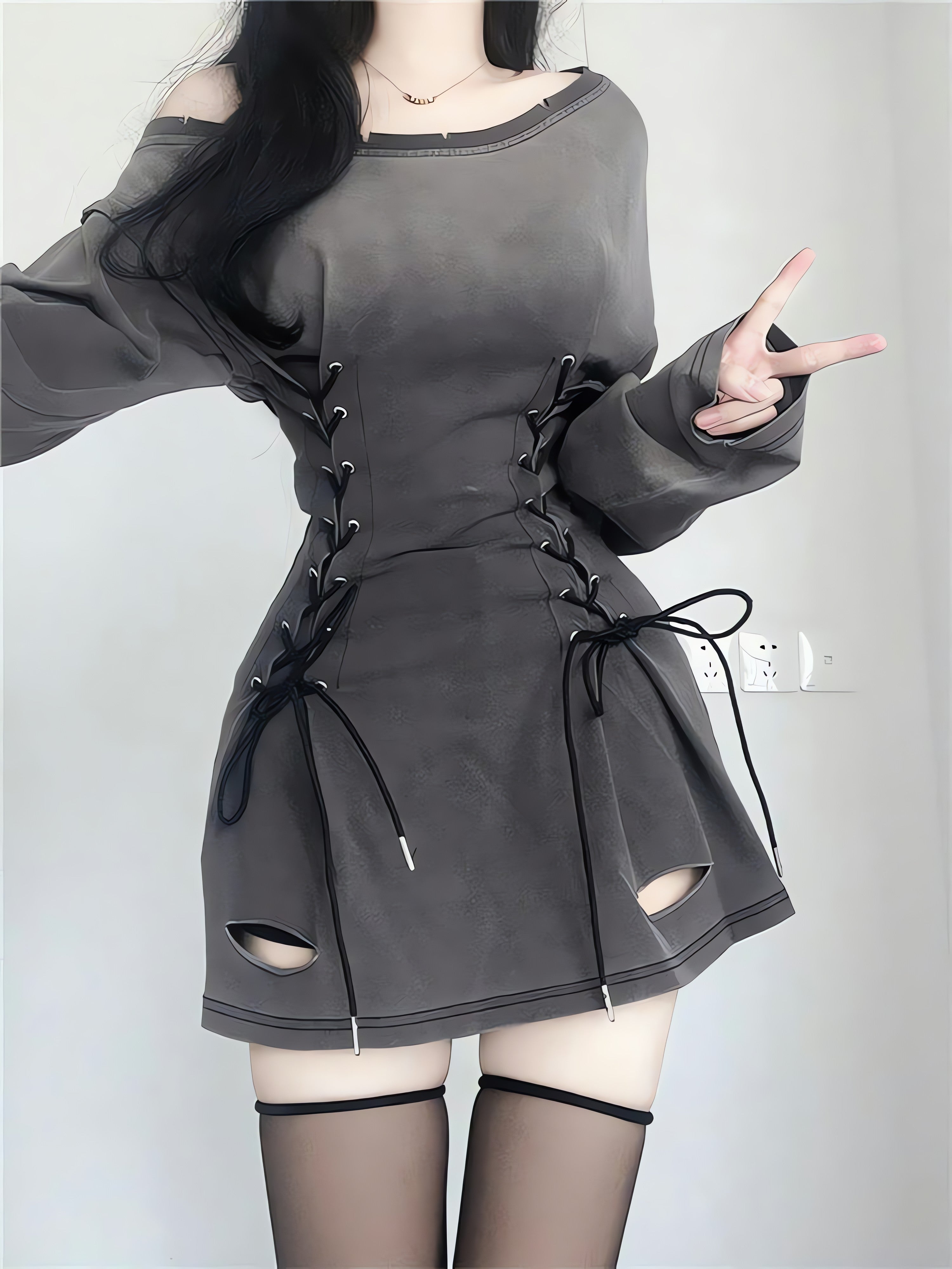 Acubi Smoke Lace Up Mini Dress - KAYSMAR