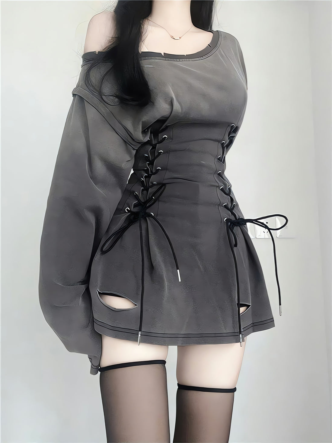 Acubi Smoke Lace Up Mini Dress - KAYSMAR