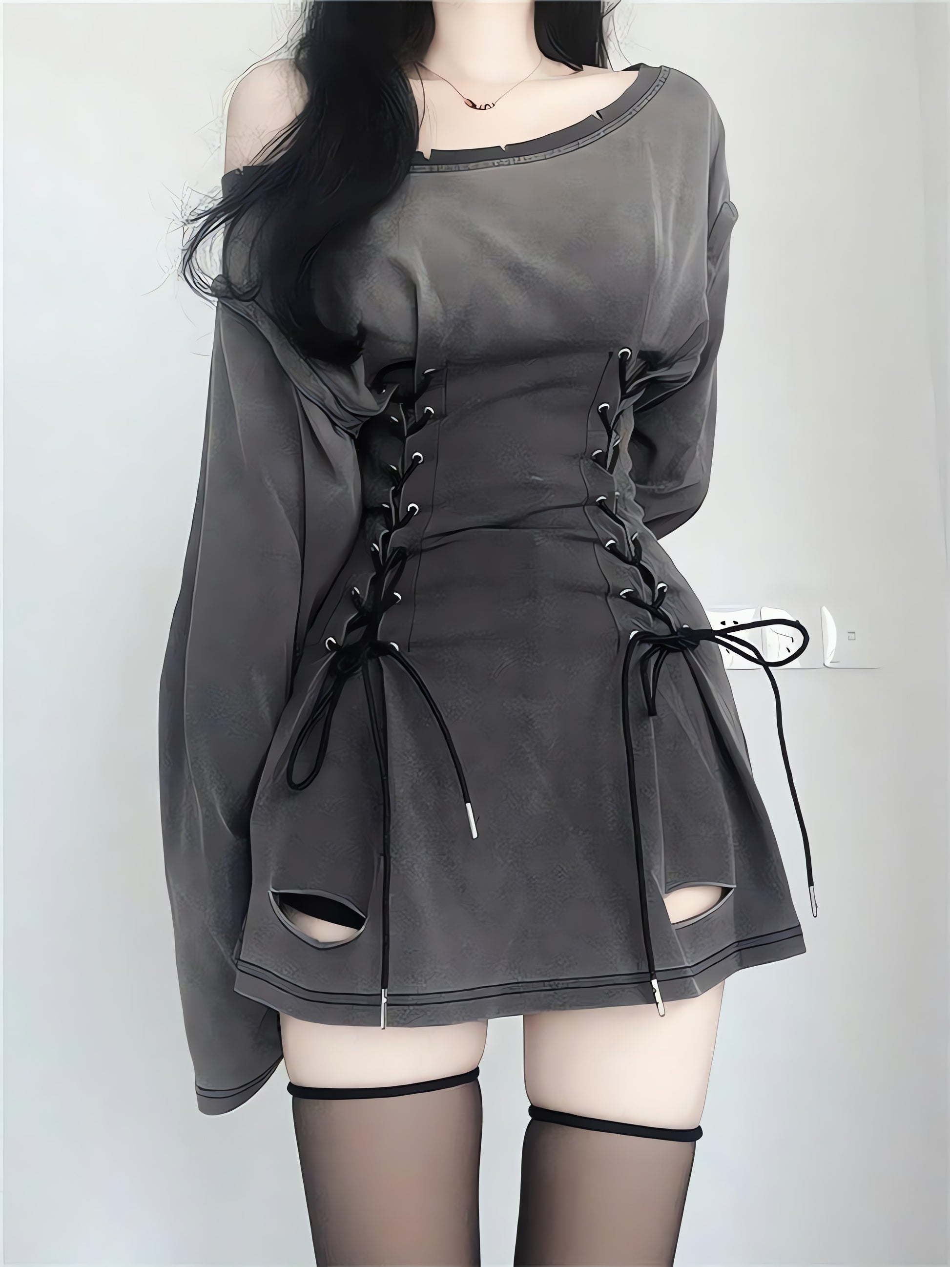 Acubi Smoke Lace Up Mini Dress - KAYSMAR