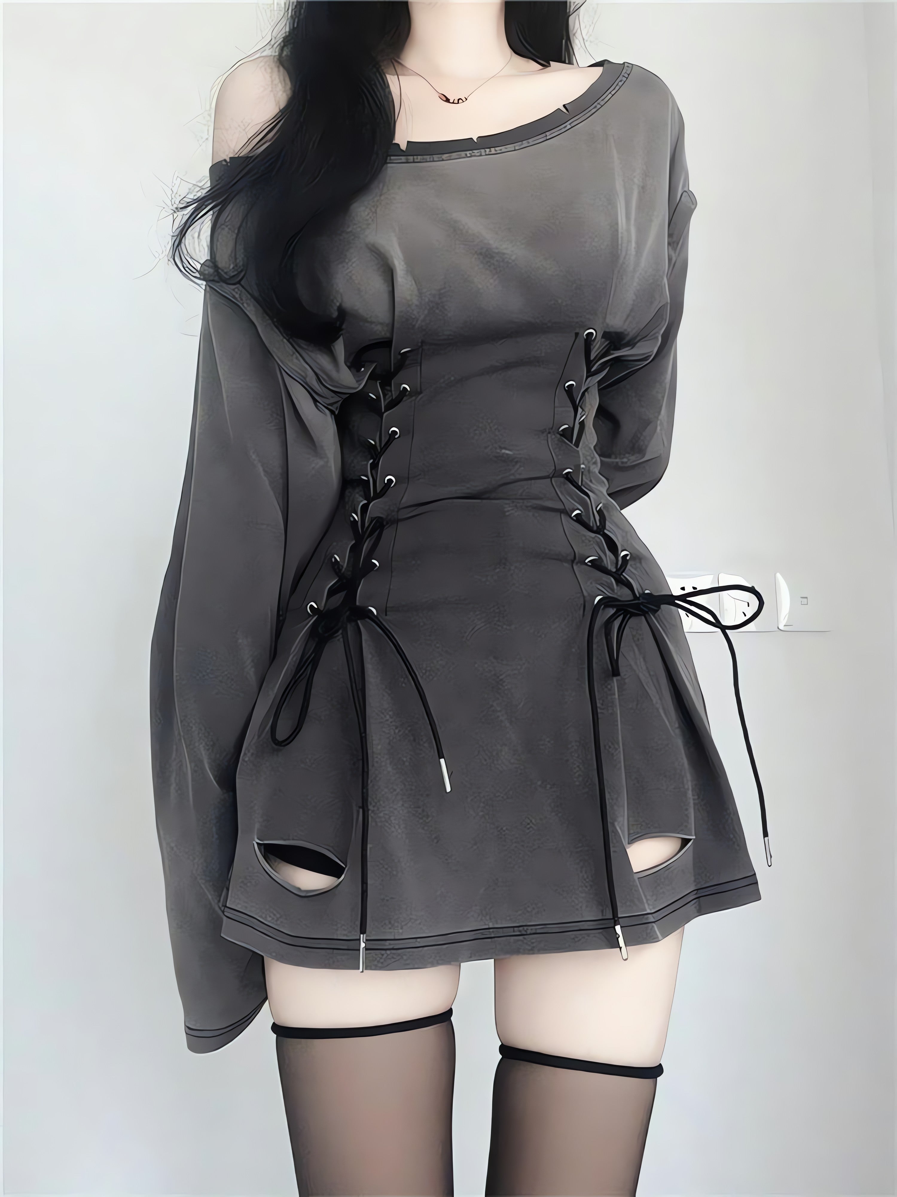 Acubi Smoke Lace Up Mini Dress - KAYSMAR