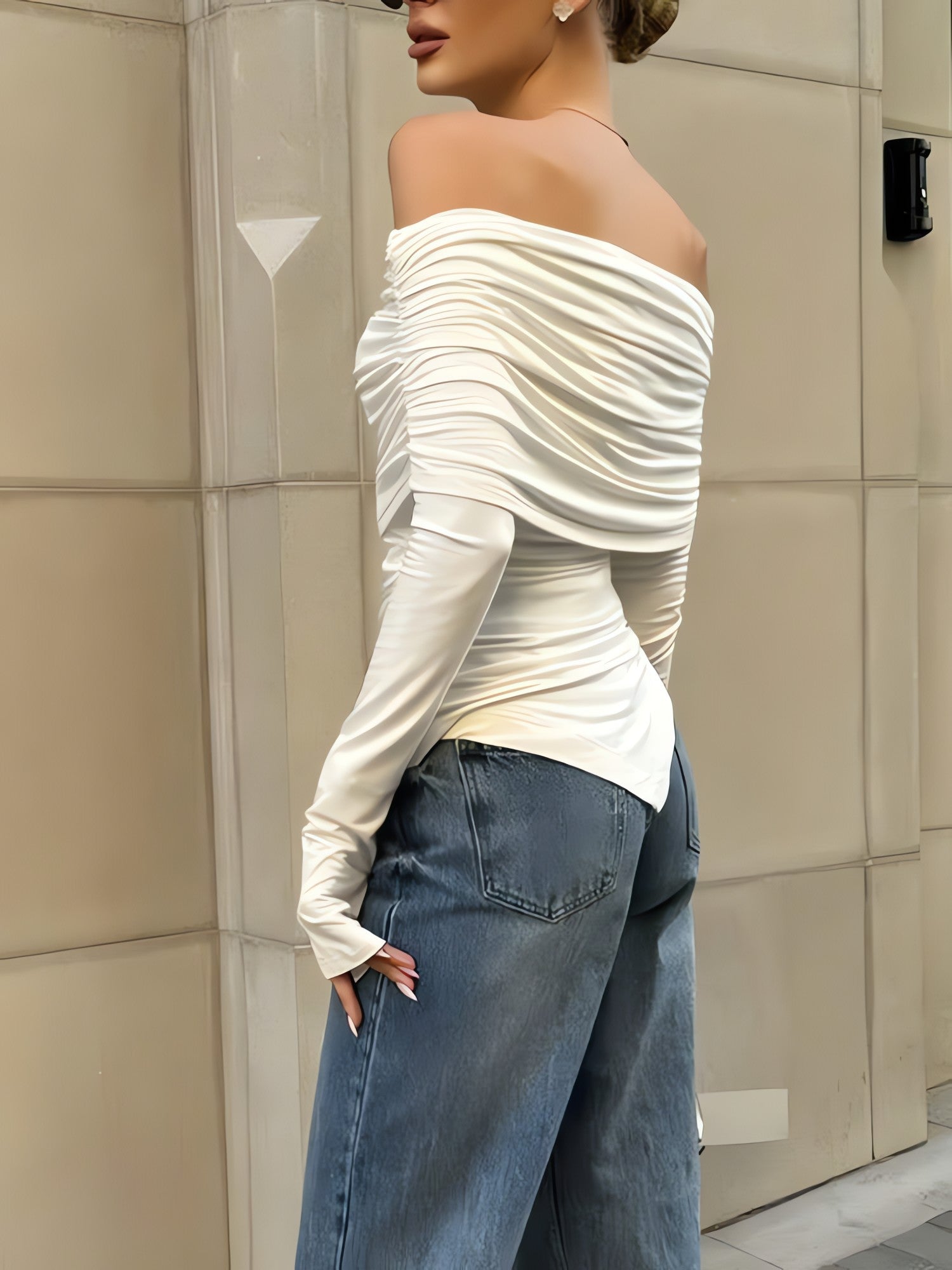 Asymmetric Ruched Off Shoulder Top - KAYSMAR