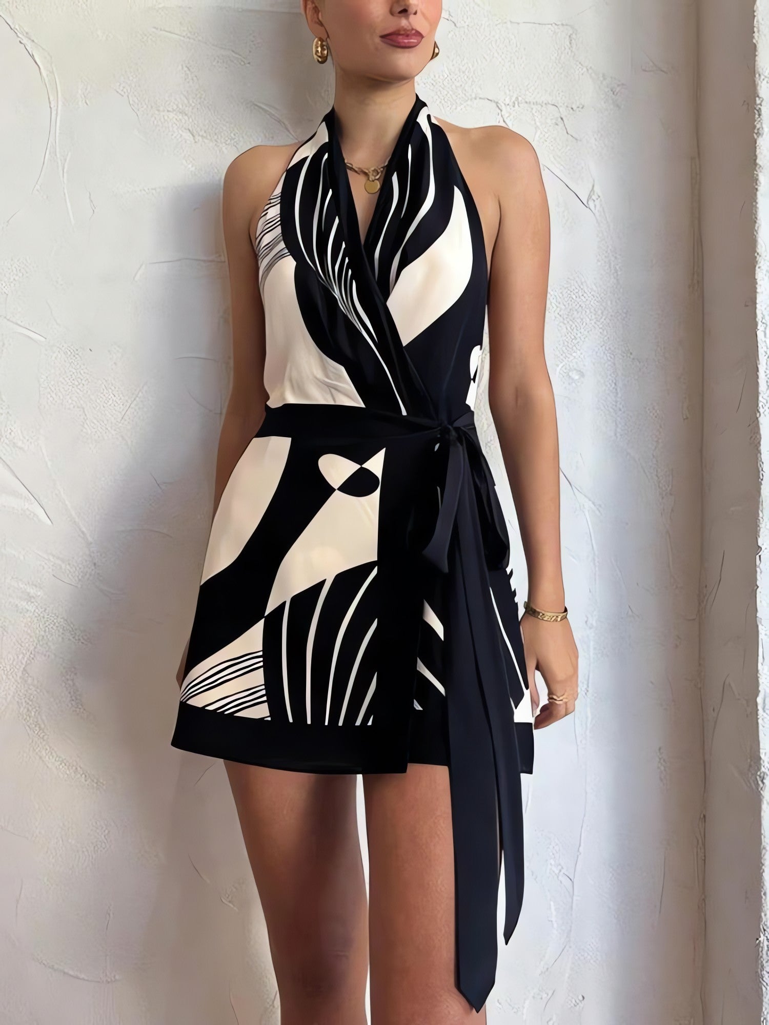 Backless Wrap Front Mini Dress - KAYSMAR