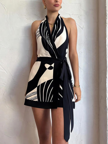 Backless Wrap Front Mini Dress - KAYSMAR