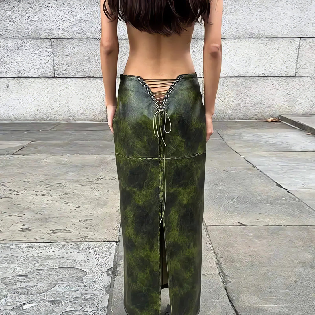 Baddie Leaf Lace Up Split Maxi Skirt - KAYSMAR