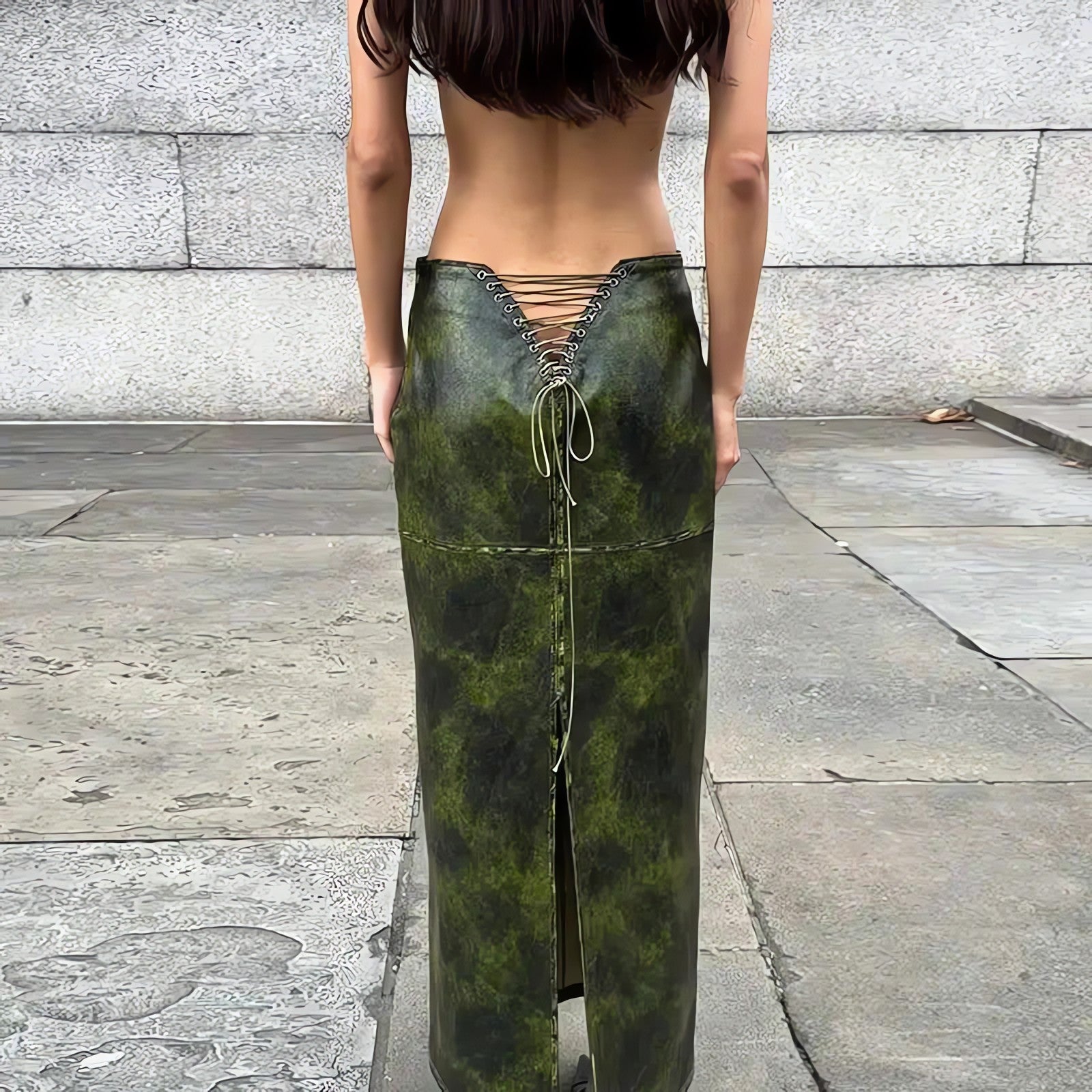 Baddie Leaf Lace Up Split Maxi Skirt - KAYSMAR