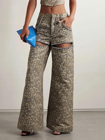 Baddie Leopard Embellished Cut Out Pants - KAYSMAR