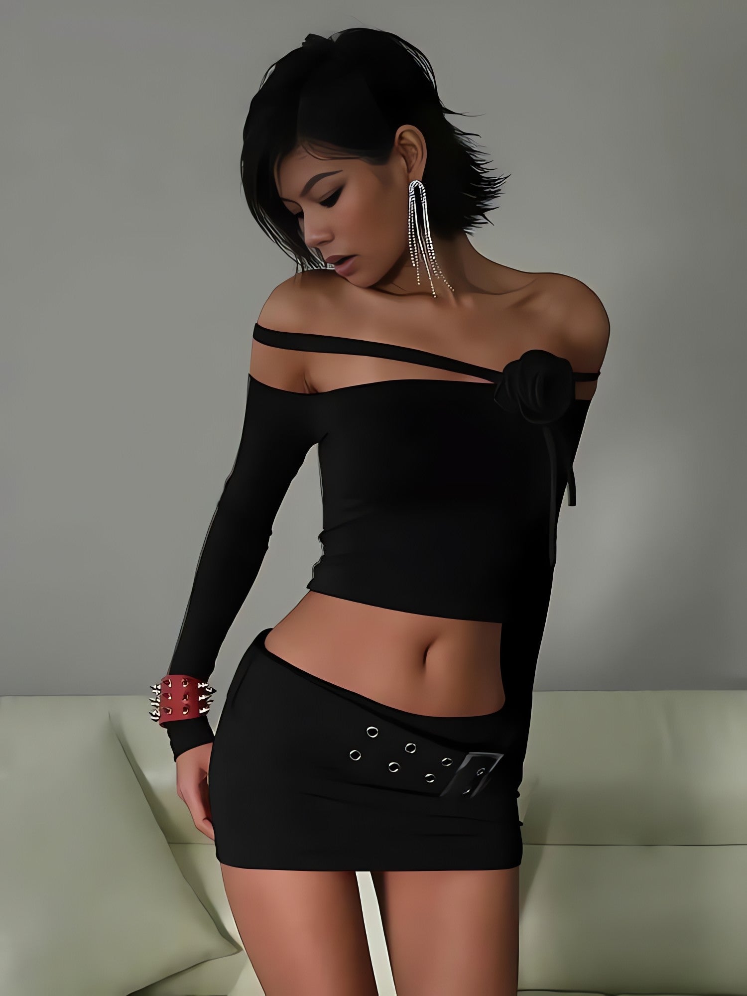 Baddie Rose Asymmetric Off Shoulder Top - KAYSMAR