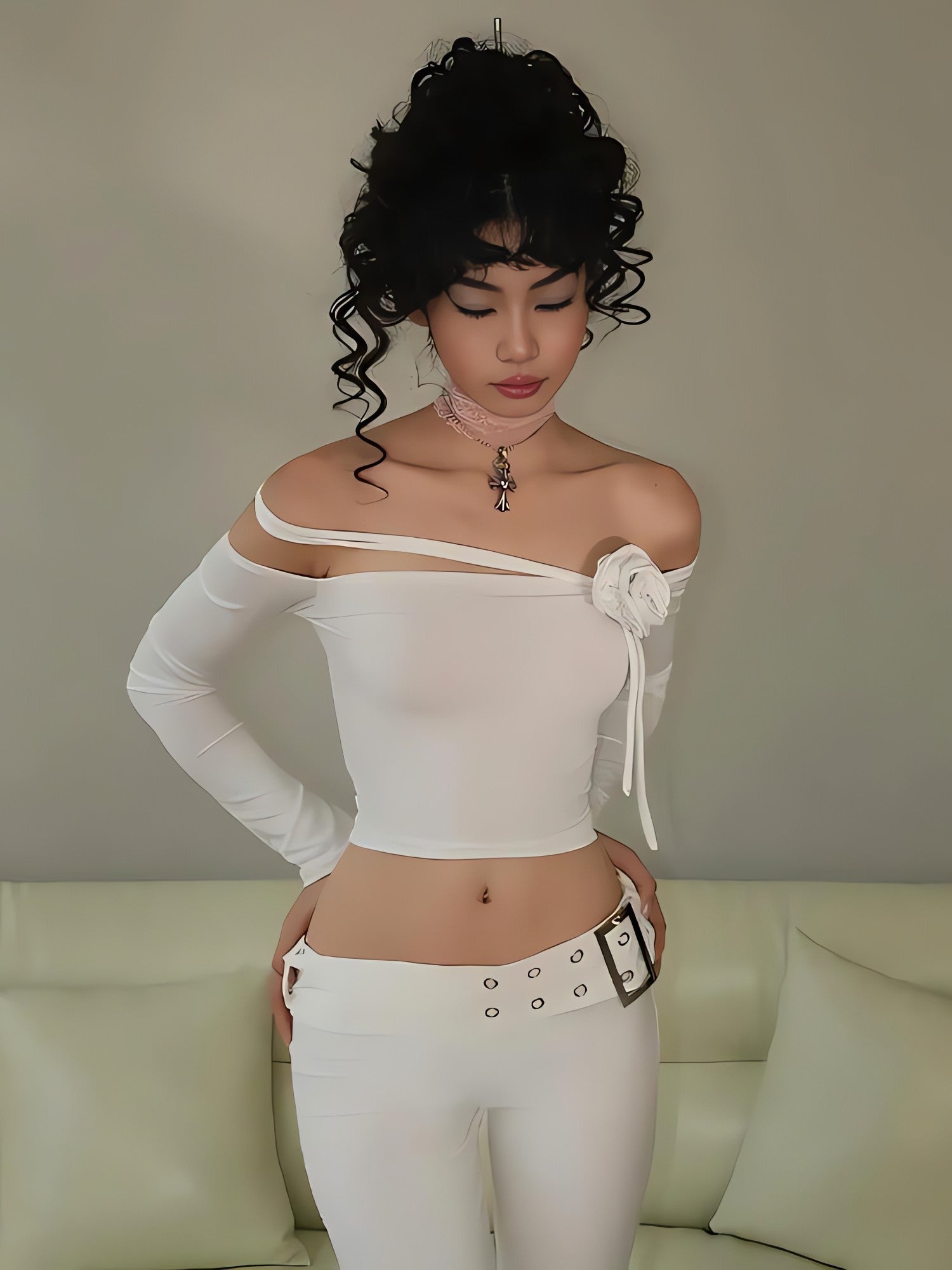 Baddie Rose Asymmetric Off Shoulder Top - KAYSMAR