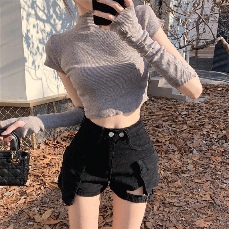 Belt Detail Cargo Denim Shorts - KAYSMAR