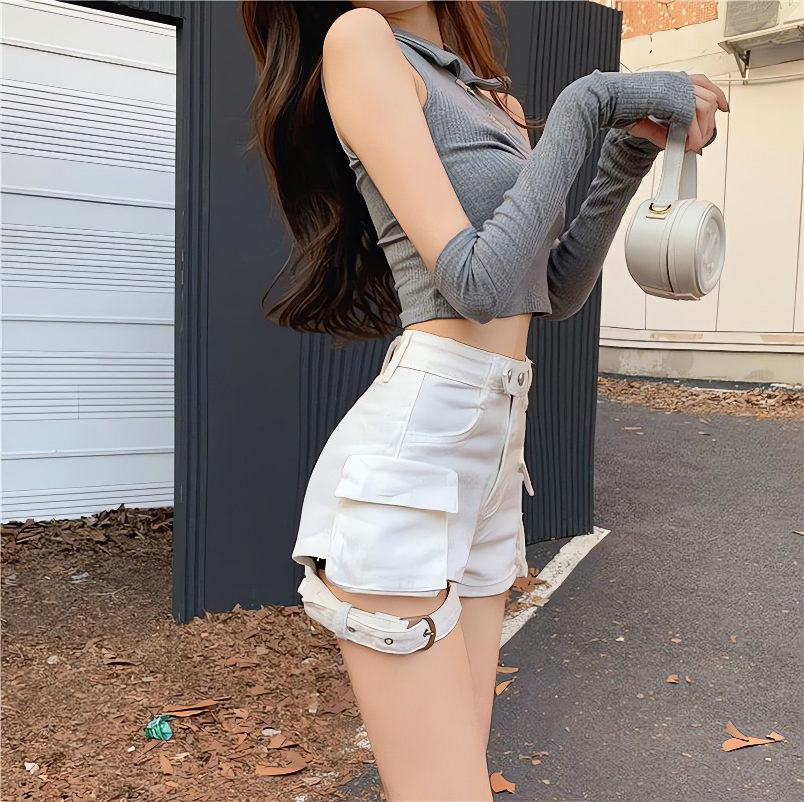 Belt Detail Cargo Denim Shorts - KAYSMAR