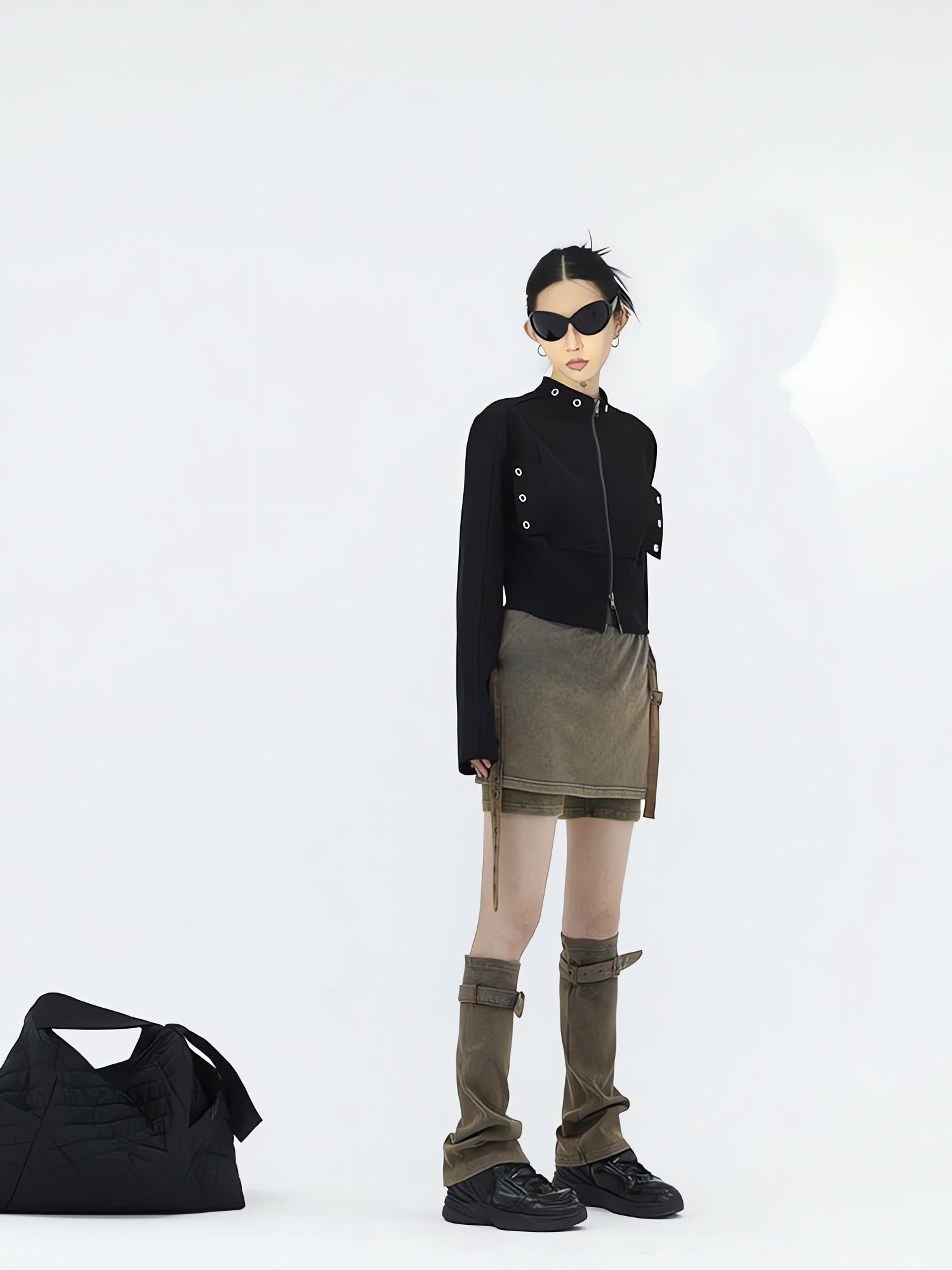 Belt Detail Denim Mini Skort With Leg Warmer - KAYSMAR