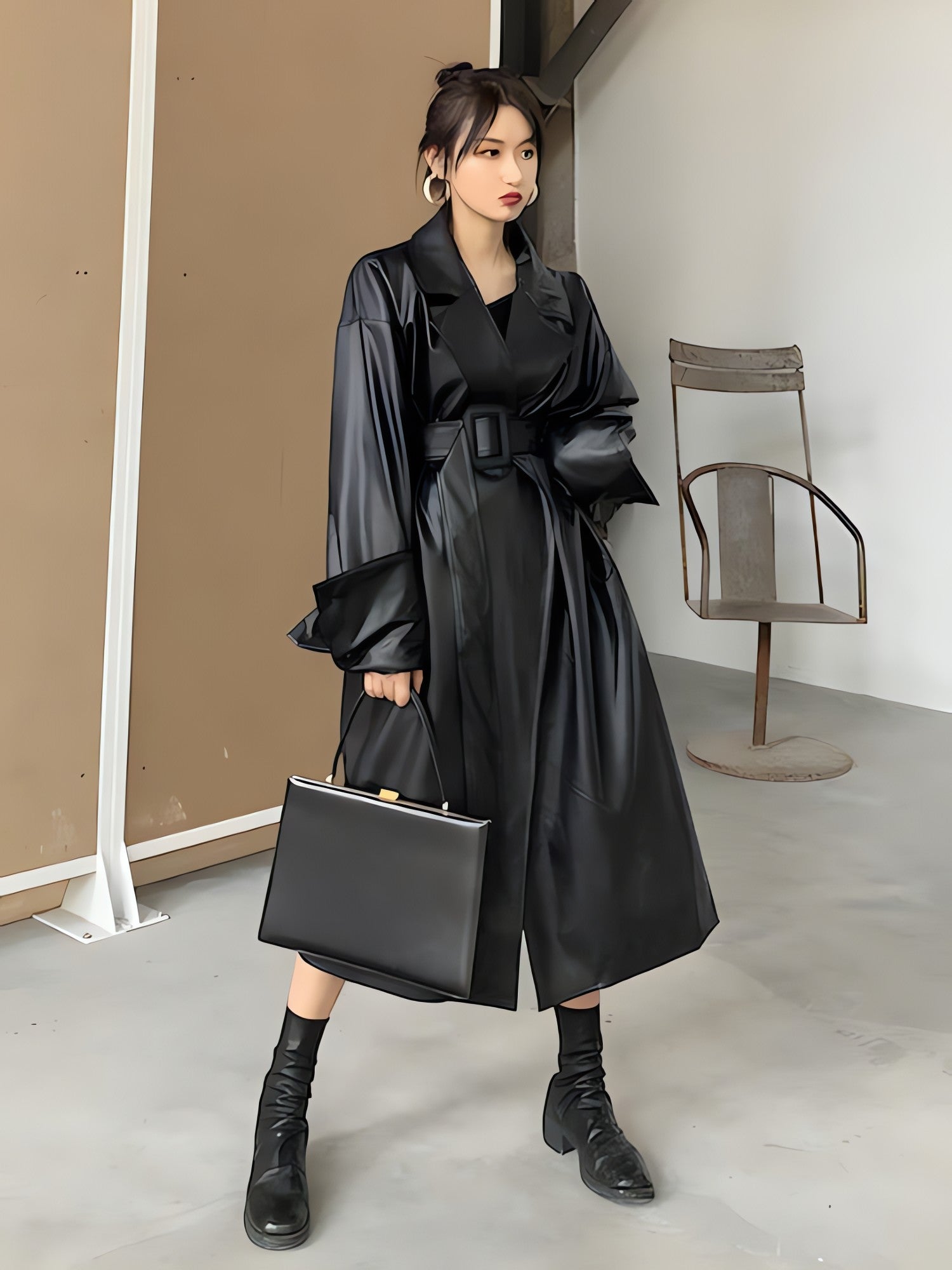 Belted Faux Leather Coat - KAYSMAR
