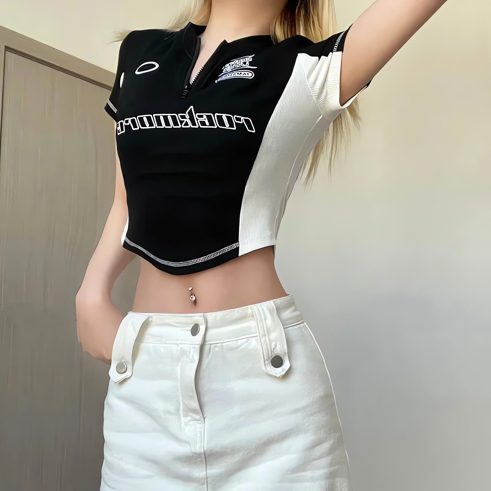 Biker Half Zip-Up Crop Top - KAYSMAR
