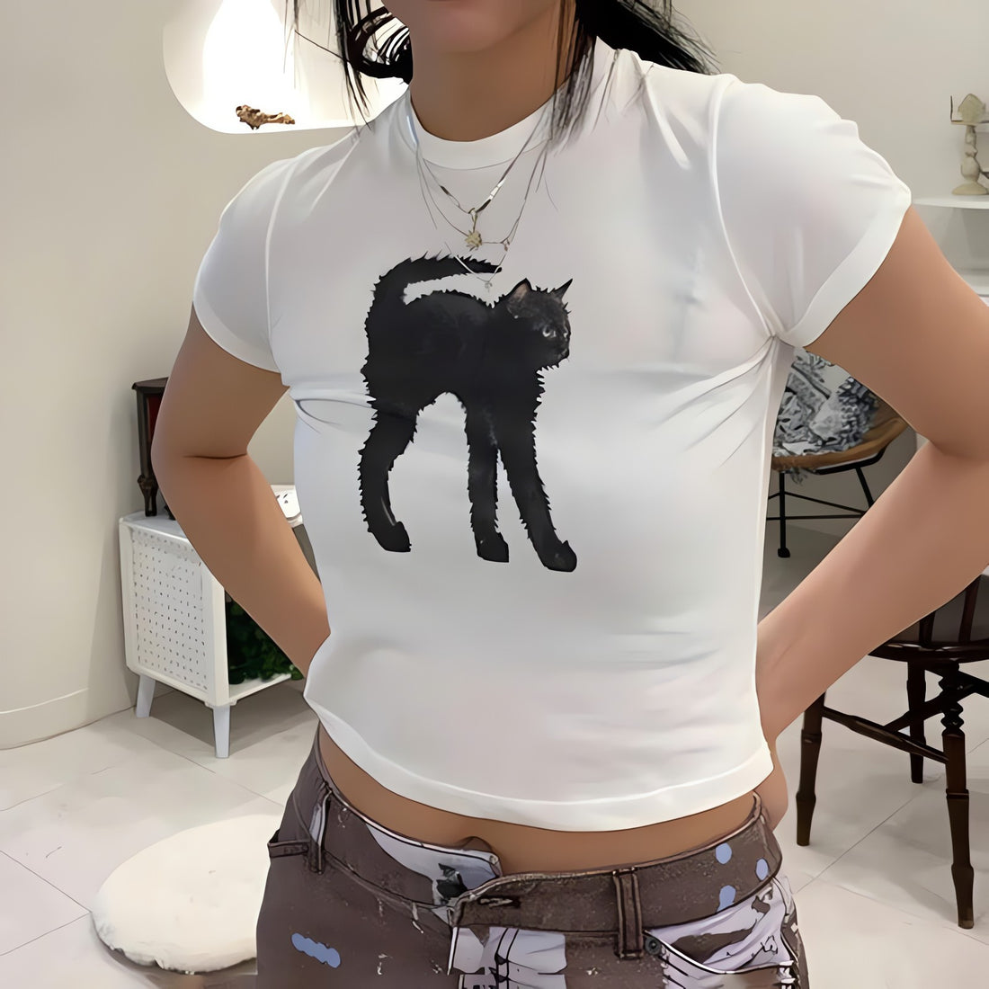 Black Cat Crop Tee - KAYSMAR