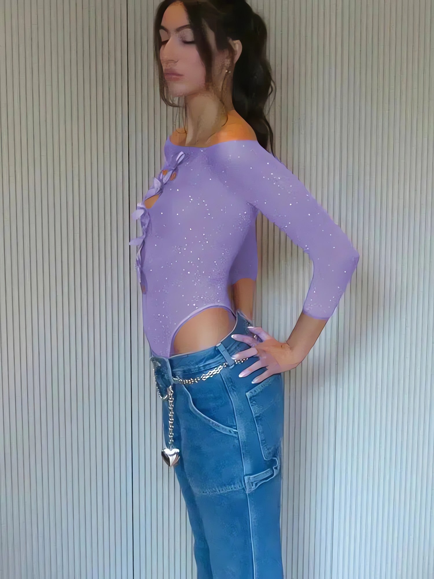 Bow Cut Out Rhinestone Bodysuit - KAYSMAR