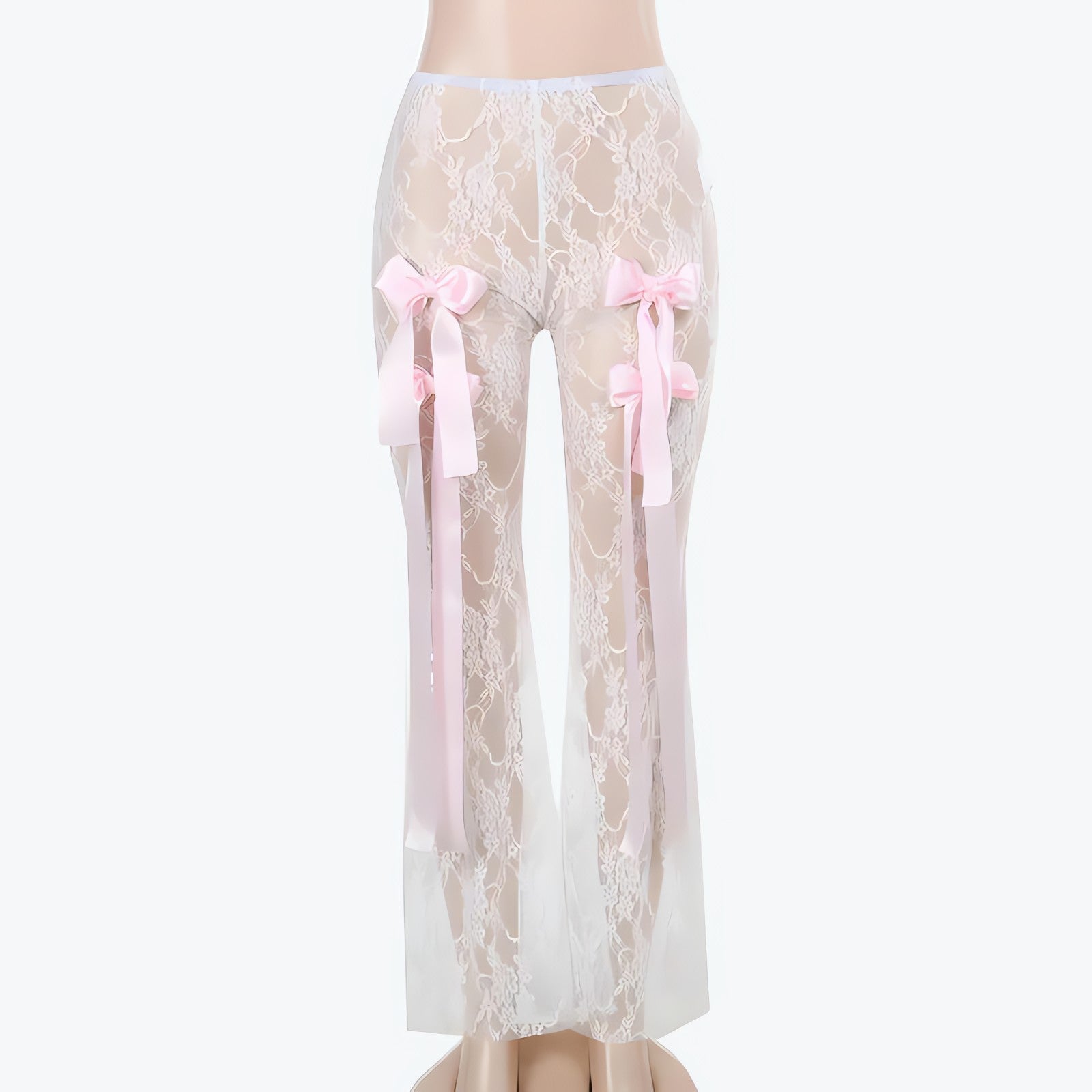 Bow Transparent Lace Flare Pants - KAYSMAR