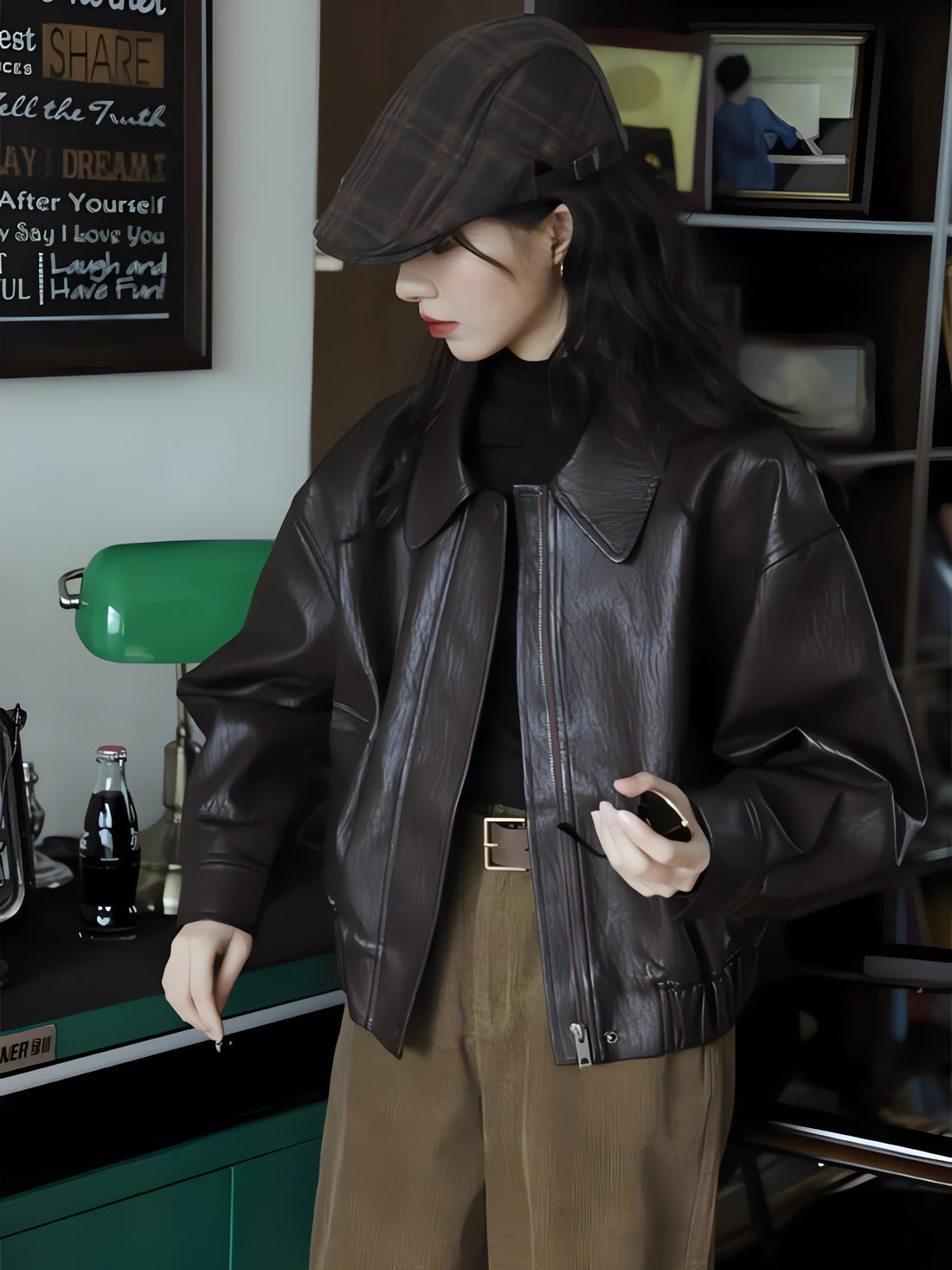 Brown Faux Leather Jacket - KAYSMAR