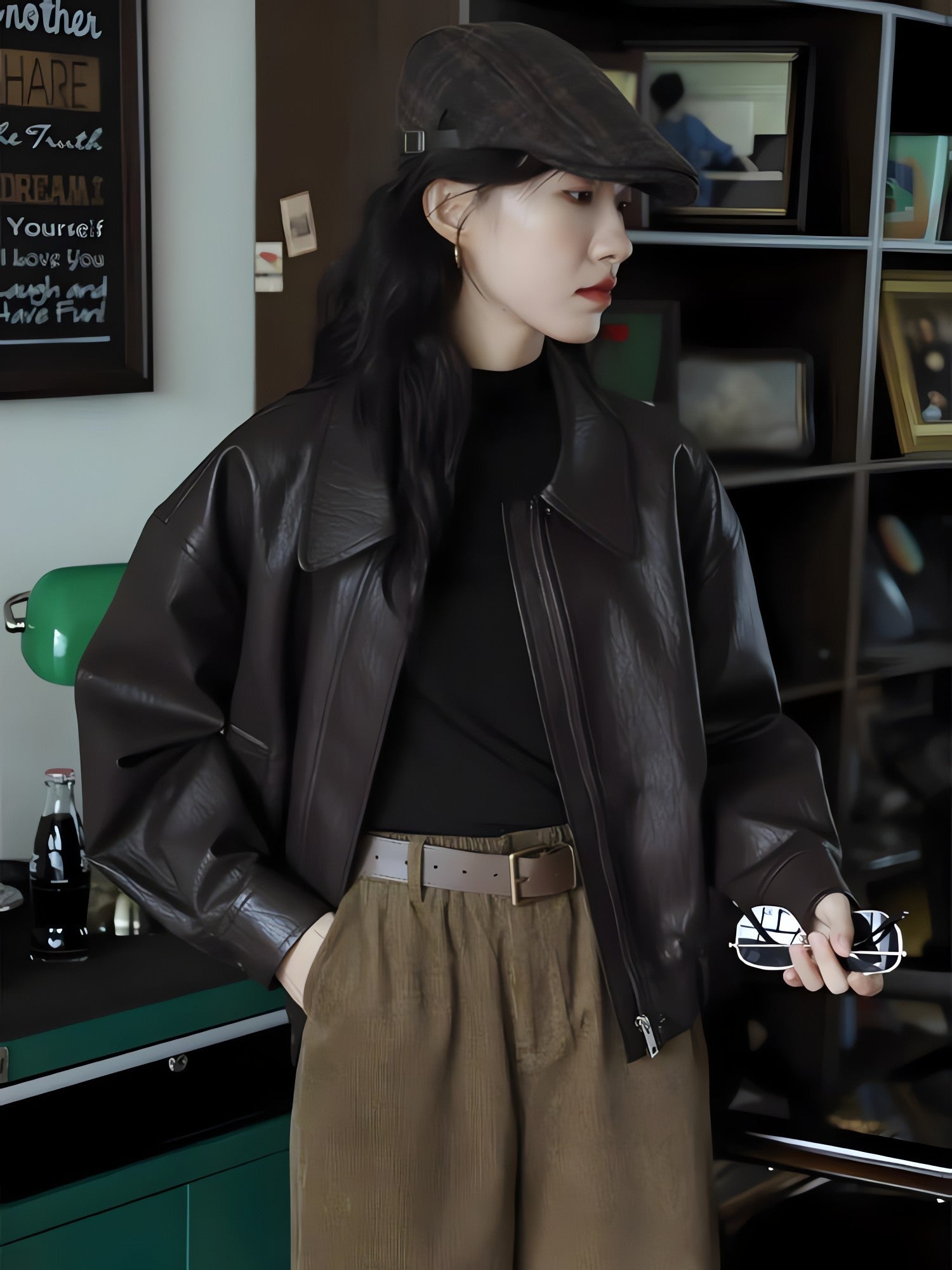 Brown Faux Leather Jacket - KAYSMAR