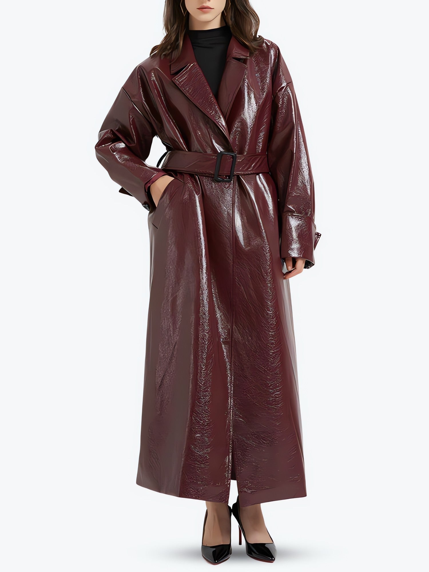 Burgundy Faux Leather Coat - KAYSMAR