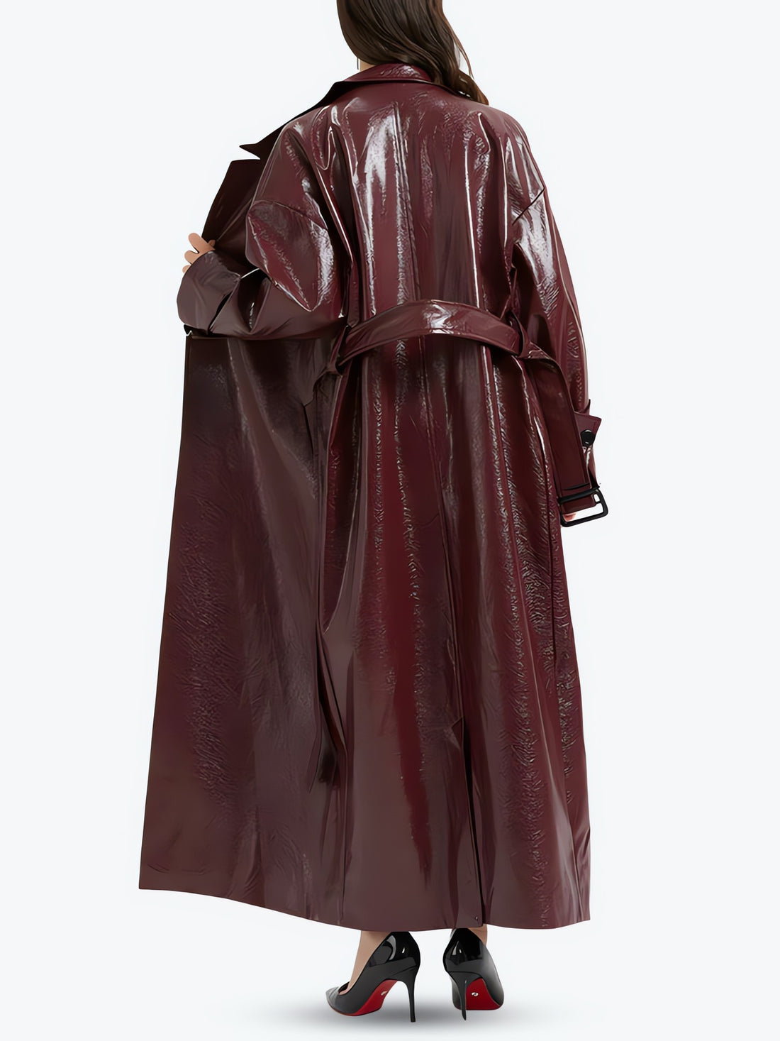Burgundy Faux Leather Coat - KAYSMAR