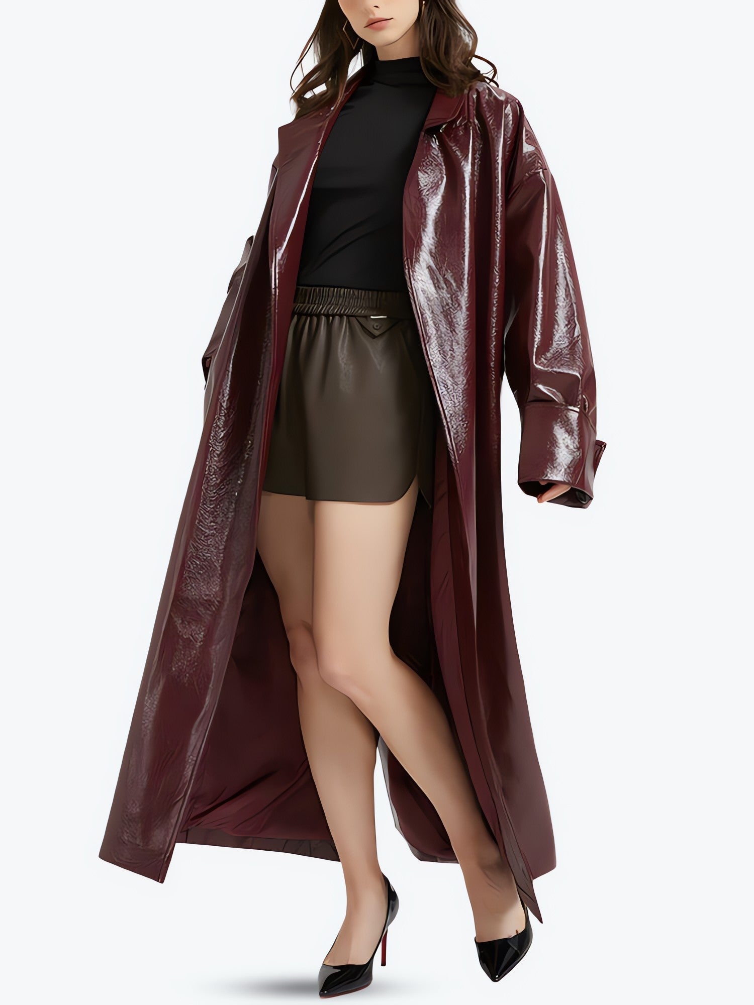Burgundy Faux Leather Coat - KAYSMAR