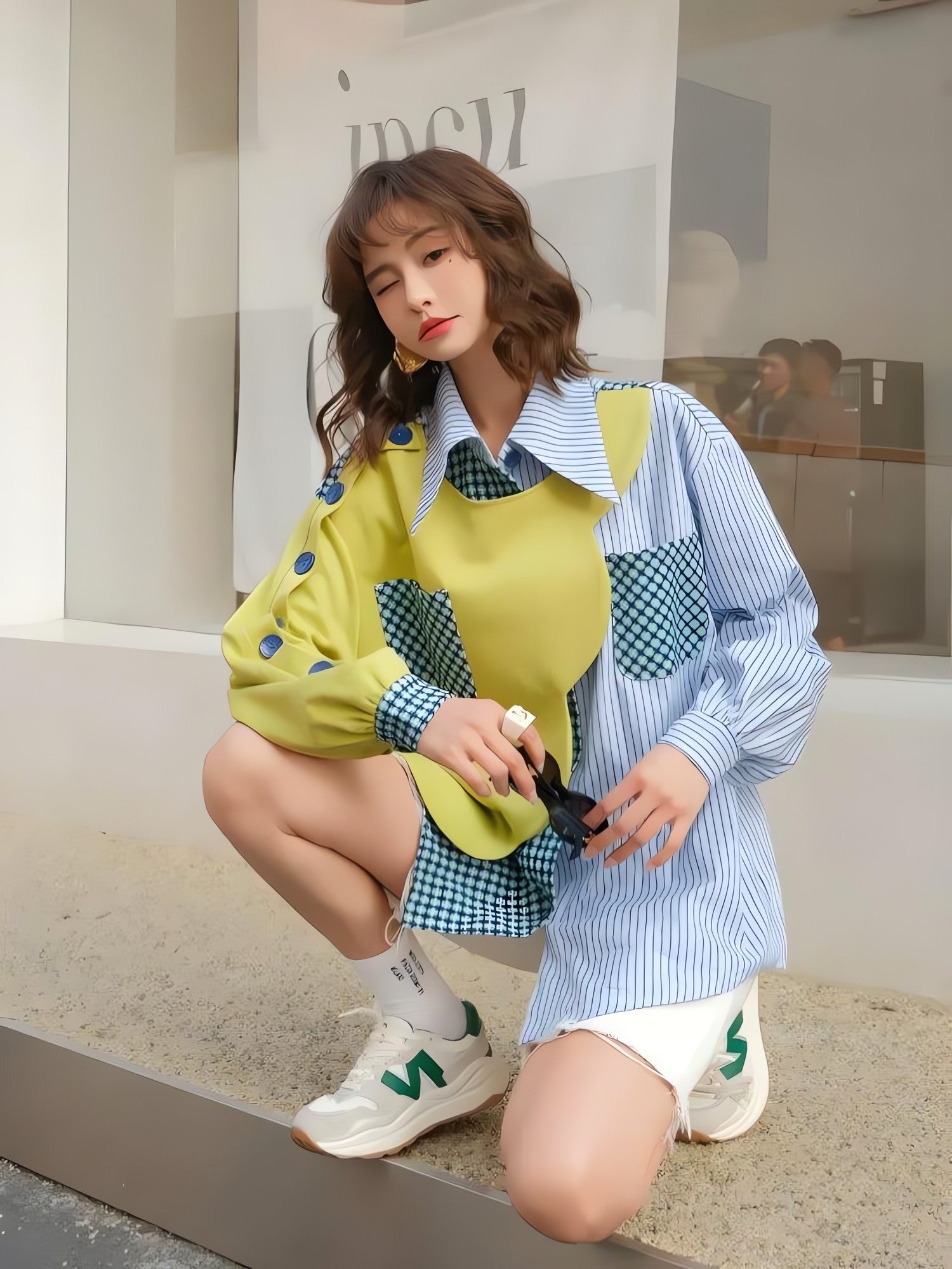 Buttoned Sleeved Patchwork Shirt - KAYSMAR