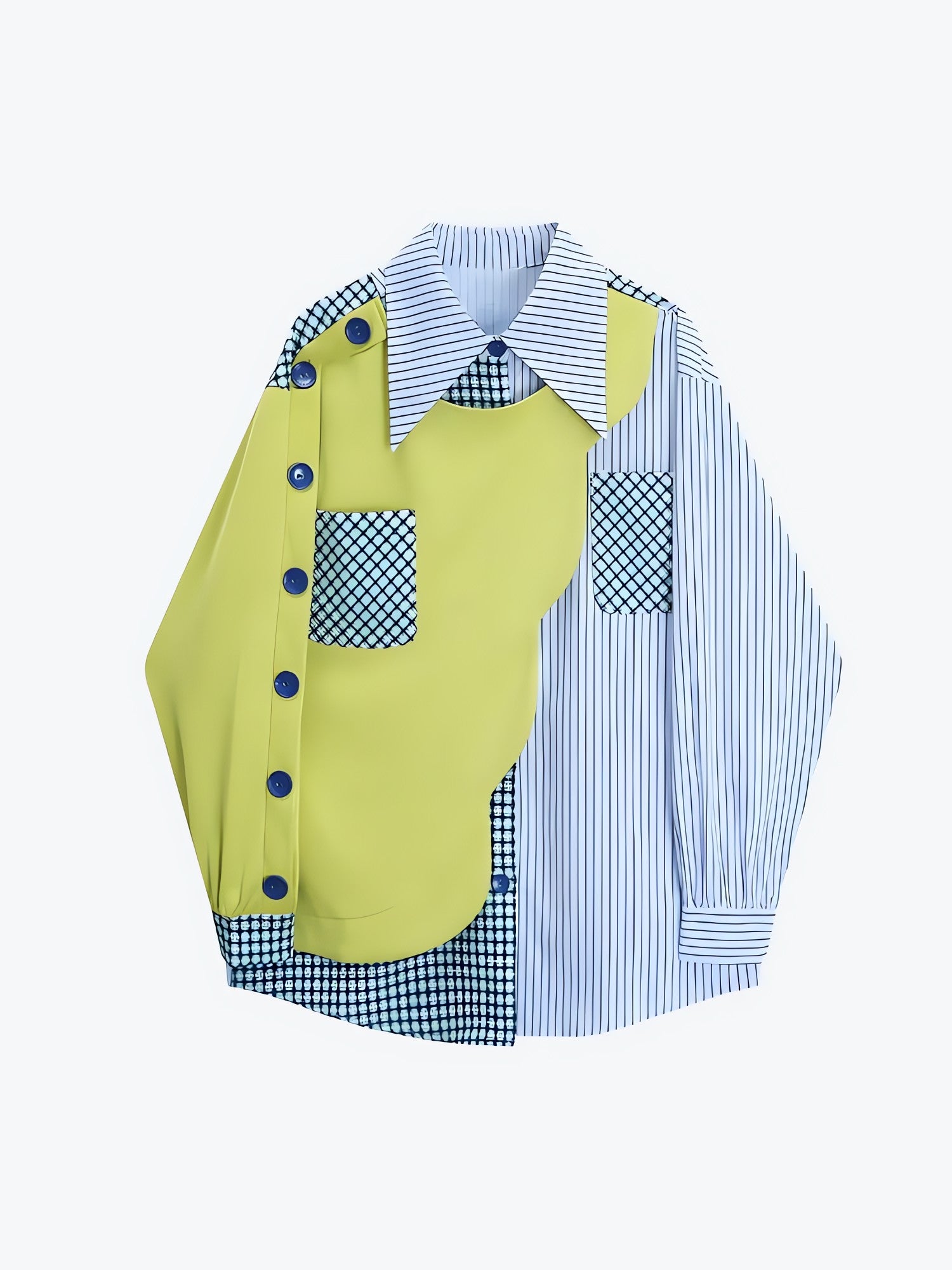 Buttoned Sleeved Patchwork Shirt - KAYSMAR