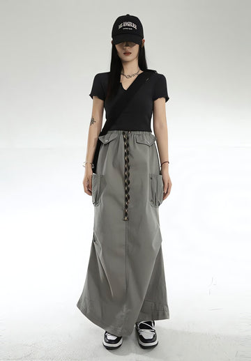 Cargo Pockets Parachute Maxi Skirt - KAYSMAR