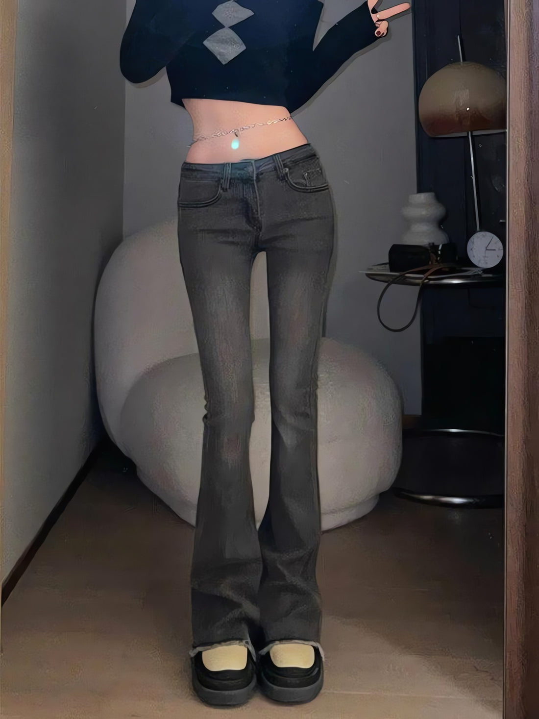 Casual Low Rise Flare Jeans - KAYSMAR