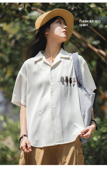 Cat Embroidered Shirt - KAYSMAR