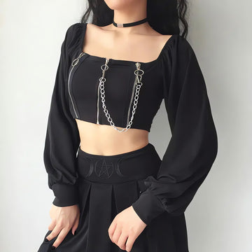 Chain Detailed Square Neck Crop Top - KAYSMAR