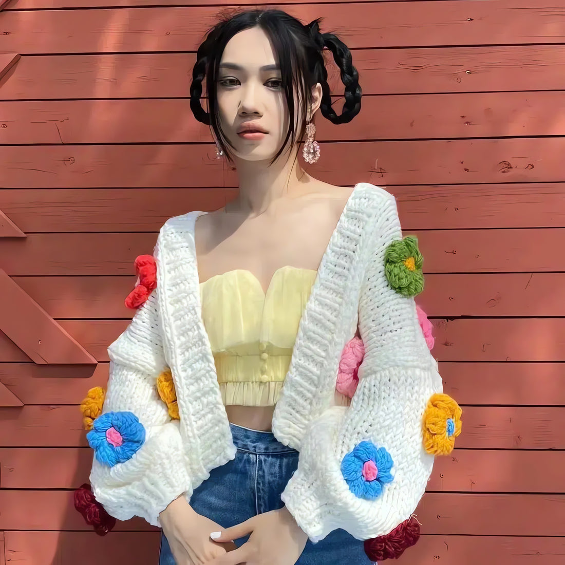Chunky Colorful Floral Cardigan - KAYSMAR