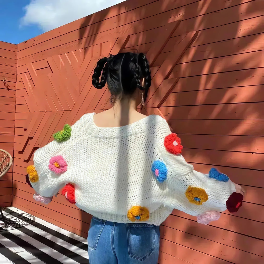 Chunky Colorful Floral Cardigan - KAYSMAR