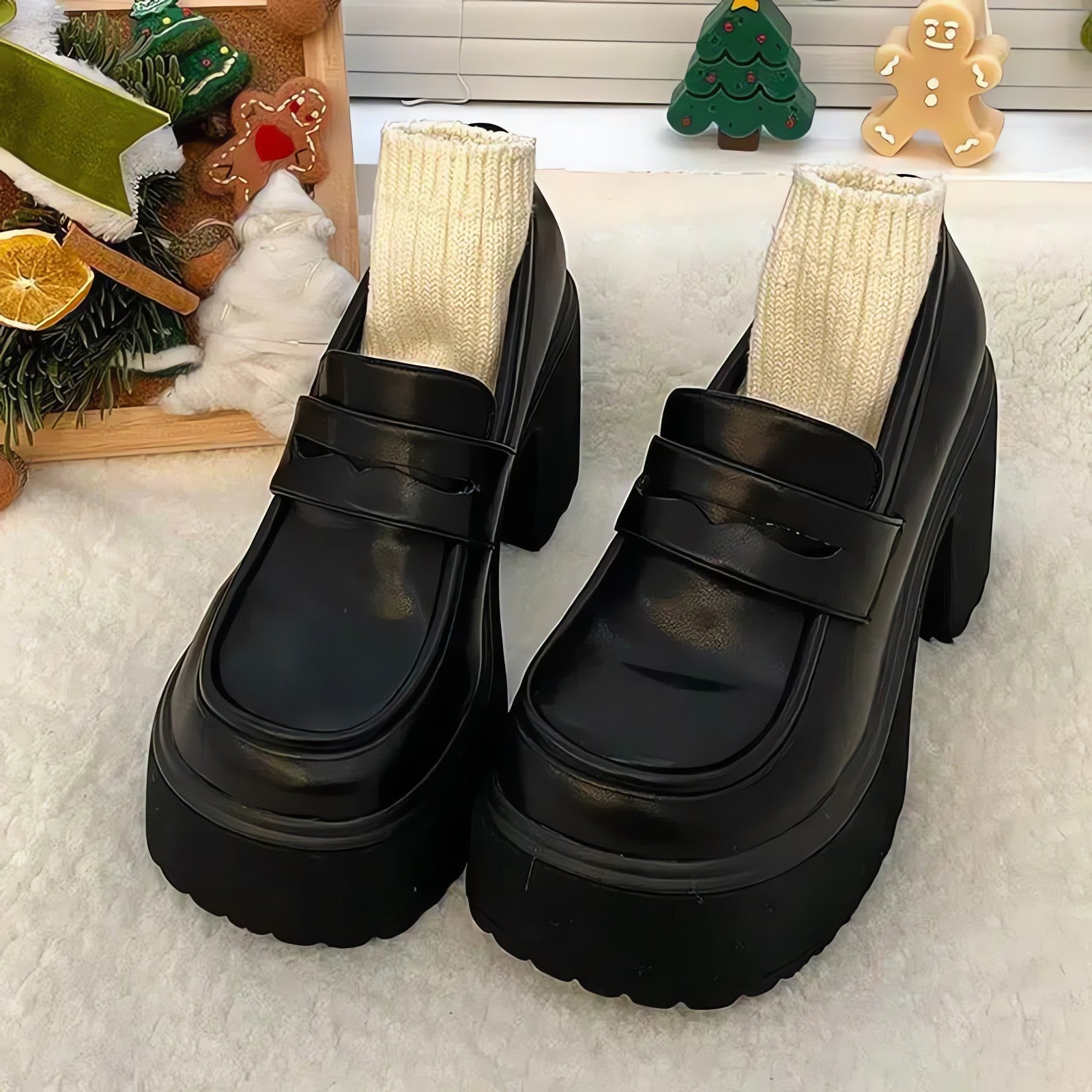 Chunky Platform High Heel Loafer Shoes - KAYSMAR