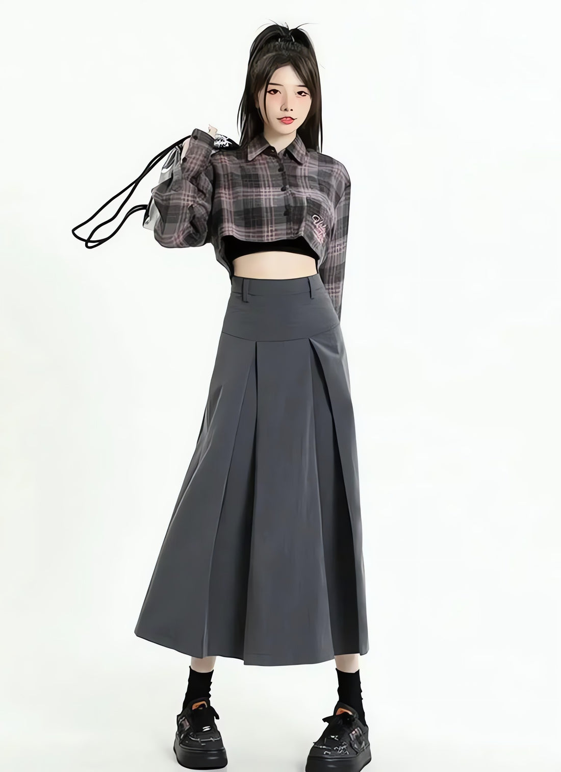 College Girl Pleated A-Line Midi Skirt - KAYSMAR