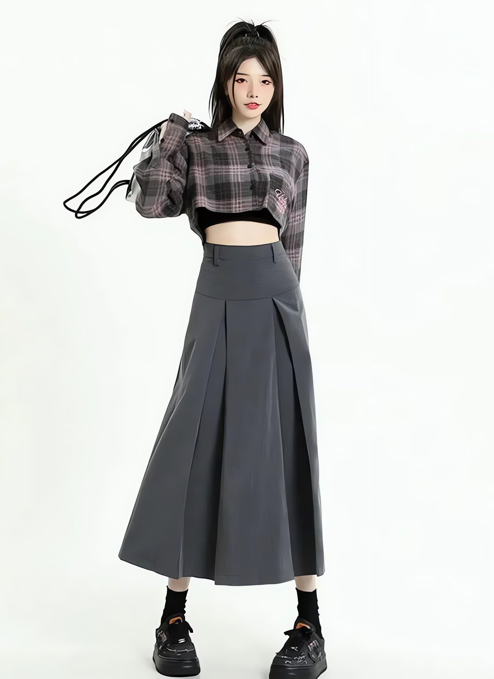 College Girl Pleated A-Line Midi Skirt - KAYSMAR