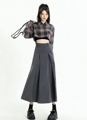 College Girl Pleated A-Line Midi Skirt - KAYSMAR