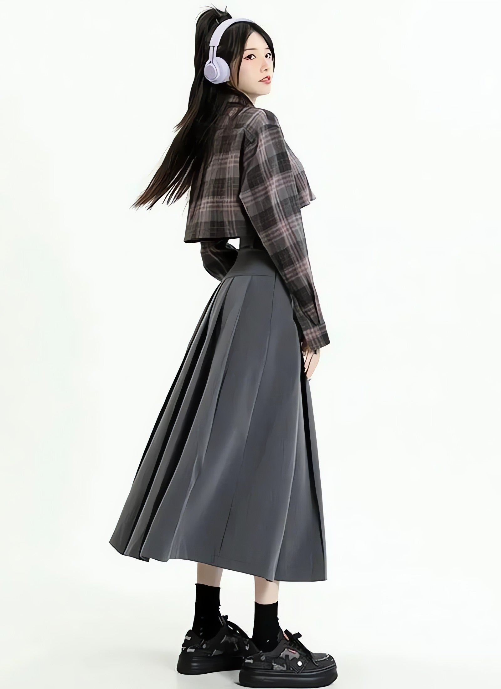 College Girl Pleated A-Line Midi Skirt - KAYSMAR