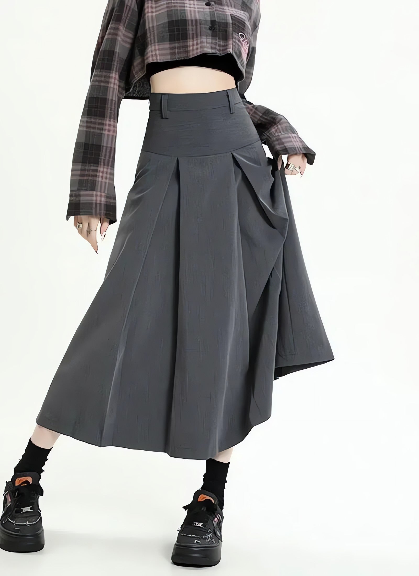 College Girl Pleated A-Line Midi Skirt - KAYSMAR