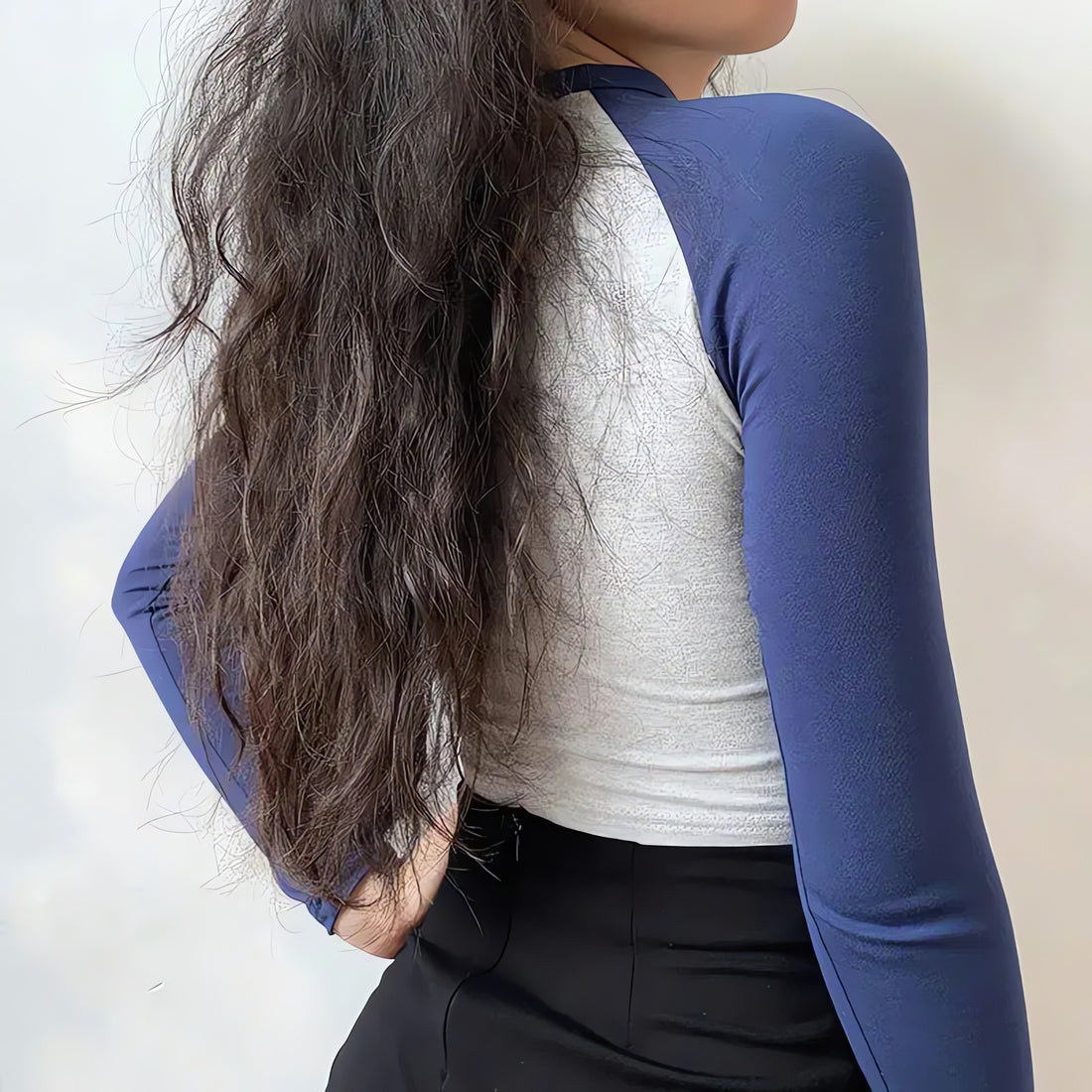 Contrast Sleeve College Crop Top - KAYSMAR