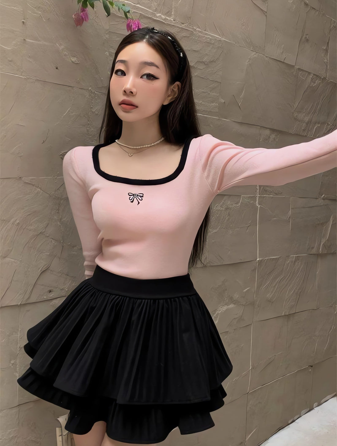 Coquette Bow Fluffy Neck Top - KAYSMAR