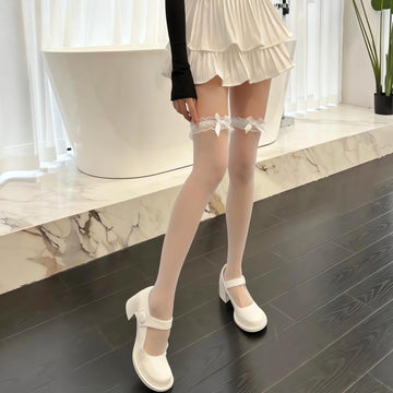 Coquette Bow Ruffled Thigh High Socks - KAYSMAR