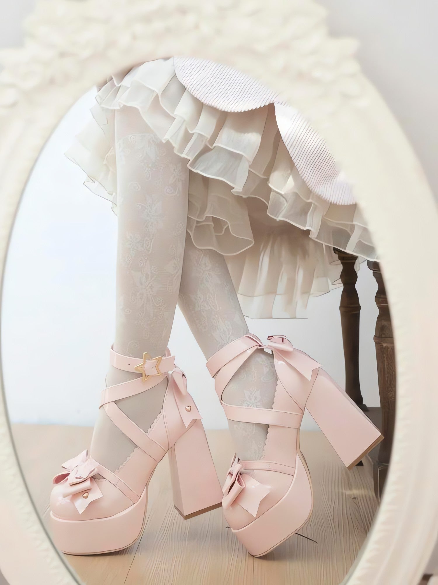 Coquette Bow Star Buckled Platform High Heels - KAYSMAR