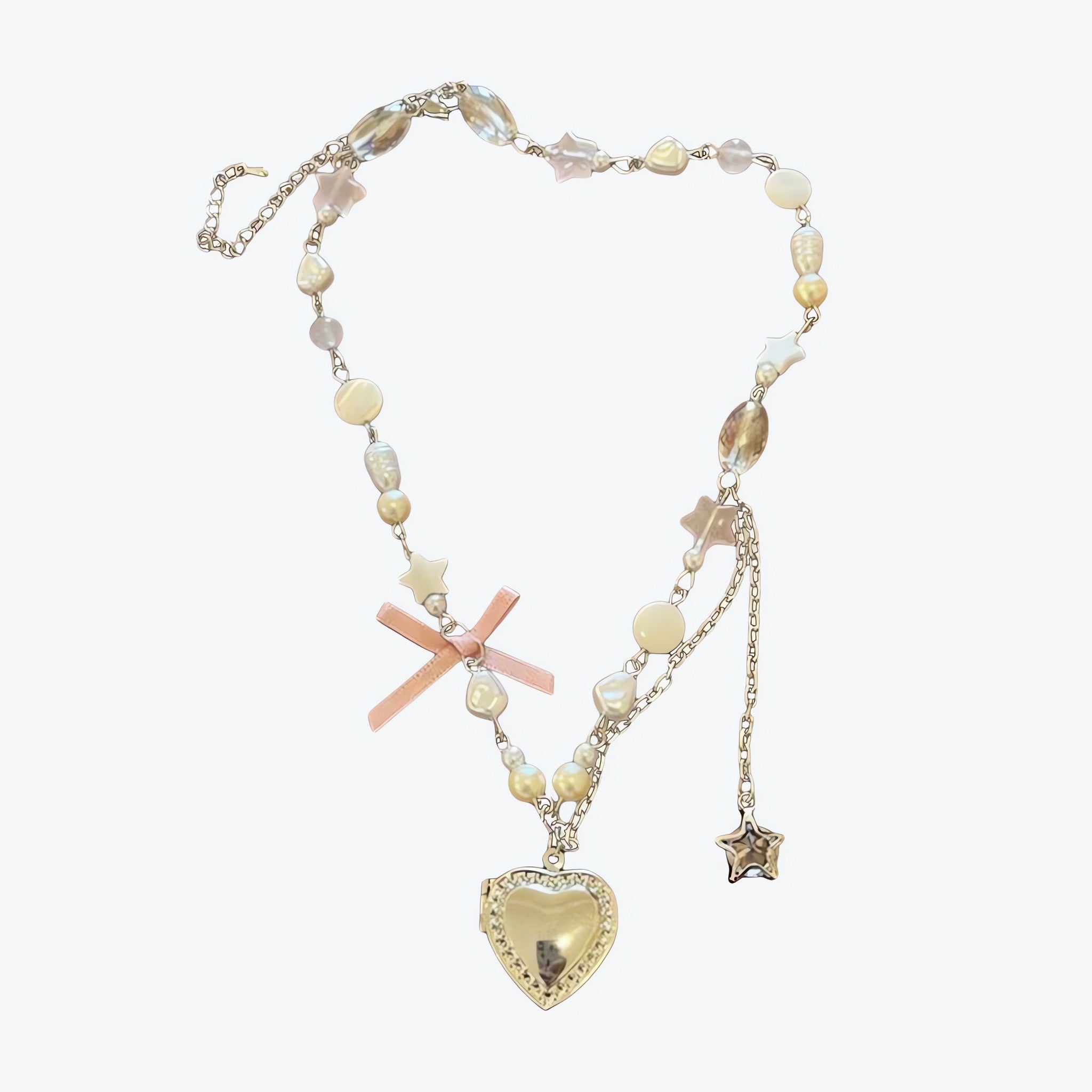 Coquette Heart Pearl Beaded Necklace - KAYSMAR