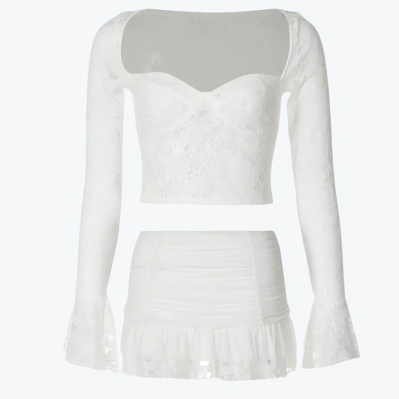 Coquette Lace Top & Ruched Mini Skirt Two Piece Set - KAYSMAR