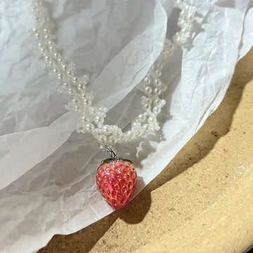 Coquette Strawberry Pearl Beaded Necklace - KAYSMAR