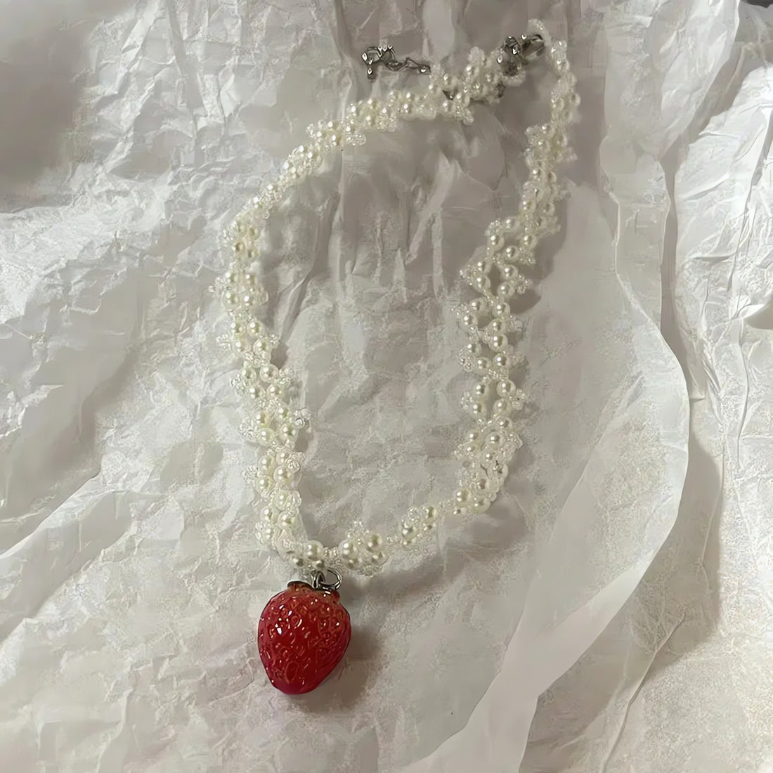 Coquette Strawberry Pearl Beaded Necklace - KAYSMAR