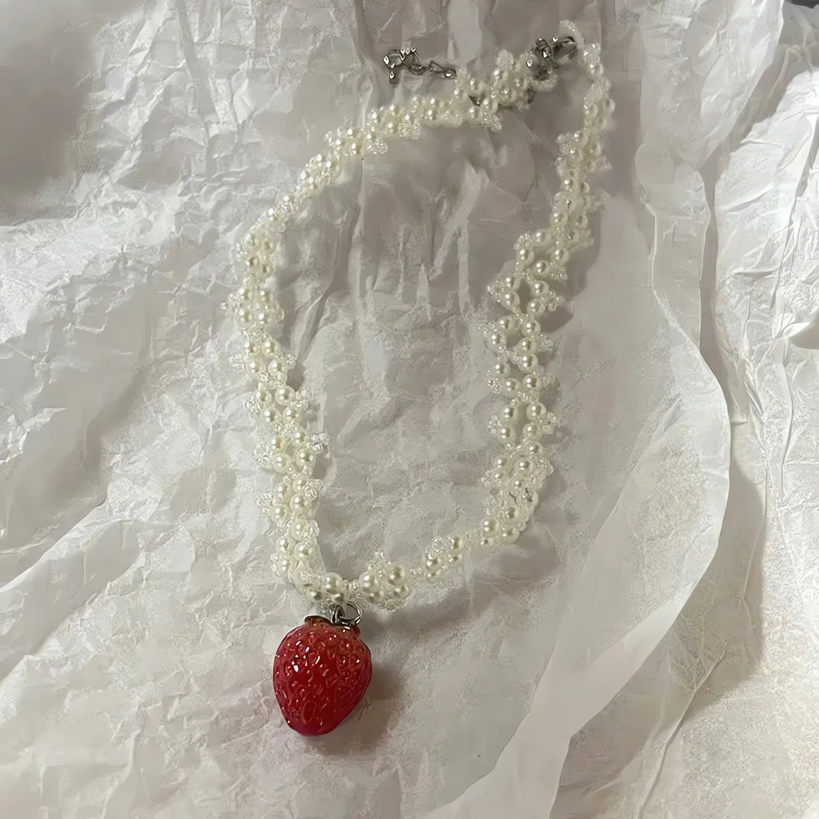 Coquette Strawberry Pearl Beaded Necklace - KAYSMAR