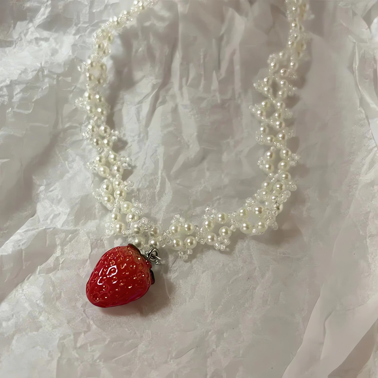Coquette Strawberry Pearl Beaded Necklace - KAYSMAR